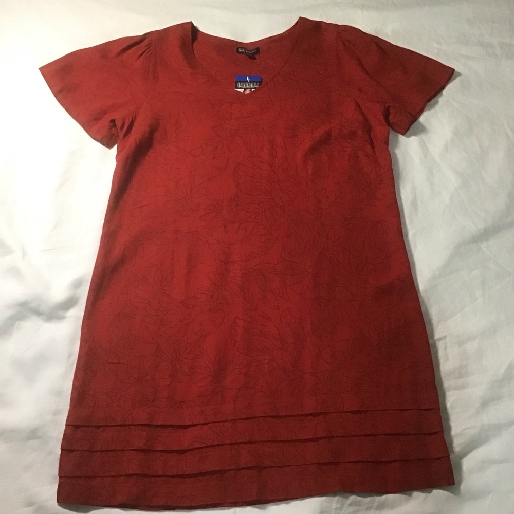 Nicole Miller Original Red Leaf Print Linen Blend Shift Dress NWT, Size L